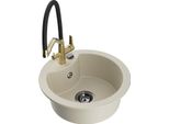 Mexen Diego Lavello Da Cucina In Granito A 1 Vasca Con Rubinetto Cucina Duo, Beige - 6512-69-671701-57-B