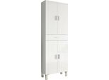 Dmora Armadio Multiuso Grande Amiga 29X182H Cm Bianco Bianco Lucido, 4 Ante Un Cassetto