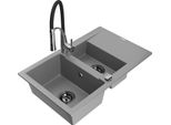 Mexen Gaspar Lavello In Granito 1,5 Vasche Con Scolapiatti E Rubinetto Da Cucina Aster, Grigio - 6507-71-73450-07-B