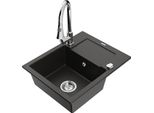 Mexen Enzo Lavello In Granito A 1 Vasca Con Gocciolatoio E Rubinetto Da Cucina Elia, Nero/Oro Metallizzato - 6506-75-670101-00