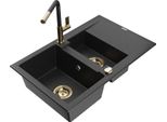 Mexen Gaspar Lavello Da Cucina In Granito 1,5 Vasche Con Scolapiatti E Miscelatore Flora, Nero/Argento - 6507-73-670401-57-G