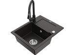 Mexen Enzo Lavello In Granito A 1 Vasca Con Gocciolatoio E Rubinetto Da Cucina Elia, Nero/Oro Metallizzato - 6506-75-670101-70