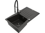 Mexen Cesar Lavello In Granito A 1 Vasca Con Scolapiatti E Rubinetto Cucina Aster, Nero/Oro Metallico - 6514-75-73450-07-B