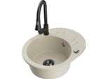 Mexen Kevin Lavello In Granito 1-Vasca Con Scolapiatti E Rubinetto Da Cucina Elia, Beige - 6517-69-670101-70