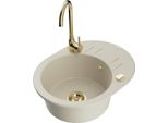 Mexen Kevin Lavello In Granito 1-Vasca Con Scolapiatti E Rubinetto Da Cucina Telma, Beige - 6517-69-670200-50