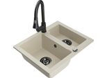 Mexen Carlos Lavabo In Granito 1,5 Vasca Con Miscelatore Da Cucina Elia, Beige - 6518-69-670101-70