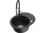 Mexen Kevin Lavello In Granito A 1 Vasca Con Scolapiatti E Rubinetto Da Cucina Aster, Nero/Argento Metallizzato