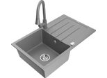 Mexen Bruno Lavello In Granito Ad 1 Vasca Con Sgocciolatoio E Miscelatore Cucina Elia, Grigio - 6513-71-670101-71