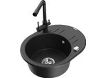 Mexen Kevin Lavello In Granito A 1 Vasca Con Sgocciolatoio E Rubinetto Cucina Duero, Nero/Argento Metallizzato
