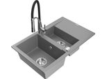 Mexen Gaspar Lavello In Granito 1,5 Vasche Con Gocciolatoio E Rubinetto Da Cucina Aster, Grigio - 6507-71-73450-07