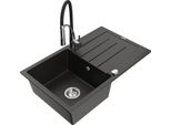 Mexen Bruno Lavello In Granito A 1 Vasca Con Scolapiatti E Rubinetto Da Cucina Aster, Nero/Oro Metallizzato - 6513-75-73450-07