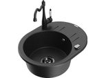 Mexen Kevin Lavello In Granito A 1 Vasca Con Sgocciolatoio E Rubinetto Da Cucina Carla, Nero/Argento Metallizzato