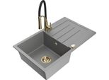Mexen Bruno Lavello In Granito A 1 Vasca Con Sgocciolatoio E Rubinetto Da Cucina Aster, Grigio - 6513-71-73450-57-G
