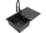 Mexen Bruno Lavello Da Cucina In Granito A 1 Vasca Con Sgocciolatoio E Rubinetto Aster, Nero/Oro Metallizzato