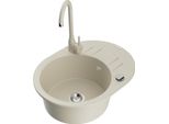 Mexen Kevin Lavello In Granito A 1 Vasca Con Scolapiatti E Rubinetto Da Cucina Telma, Beige - 6517-69-670200-69