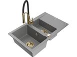 Mexen Gaspar Lavello In Granito 1,5 Vasca Con Scolapiatti E Rubinetto Da Cucina Aster, Grigio - 6507-71-73450-57-G