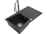 Mexen Cesar Lavello In Granito A 1 Vasca Con Scolapiatti E Rubinetto Da Cucina Elia, Nero/Oro Metallizzato - 6514-75-670101-00