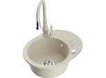 Mexen Kevin Lavello In Granito A 1 Vasca Con Gocciolatoio E Rubinetto Da Cucina Savita, Beige - 6517-69-672601-69