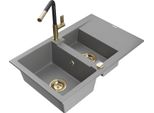 Mexen Gaspar Lavello In Granito Da 1,5 Vasche Con Scolapiatti E Rubinetto Cucina Flora, Grigio - 6507-71-670401-57-G