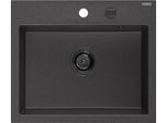 Mexen Oscar Lavello In Granito 1-Vasca 580 X 490 Mm, Nero Punteggiato, Sifone Nero - 6519581000-76-B