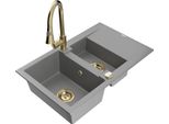 Mexen Gaspar Lavello In Granito 1,5 Vasche Con Scolapiatti E Rubinetto Da Cucina Elia, Grigio - 6507-71-670101-50