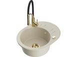 Mexen Kevin Lavello In Granito A 1 Vasca Con Sgocciolatoio E Rubinetto Da Cucina Aster, Beige - 6517-69-73450-57-G