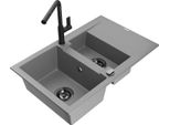 Mexen Gaspar Lavello Da Cucina In Granito 1,5 Vasche Con Sgocciolatoio E Miscelatore Flora, Grigio - 6507-71-670401-70-B
