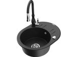 Mexen Kevin Lavello In Granito A 1 Vasca Con Sgocciolatoio E Miscelatore Da Cucina Savita, Nero/Argento Metallizzato