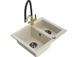 Mexen Carlos Lavello In Granito 1,5 Vasche Con Miscelatore Cucina Duo, Beige - 6518-69-671701-57-B