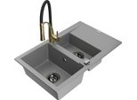 Mexen Gaspar Lavello In Granito 1,5 Vasche Con Sgocciolatoio E Rubinetto Da Cucina Aster, Grigio - 6507-71-73450-57-B