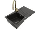 Mexen Cesar Lavello In Granito A 1 Vasca Con Sgocciolatoio E Rubinetto Da Cucina Savita, Nero/Oro Metallizzato