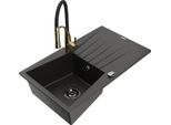 Mexen Cesar Lavello In Granito A 1 Vasca Con Sgocciolatoio E Rubinetto Da Cucina Aster, Nero/Oro Metallizzato