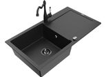 Mexen Leo Lavello In Granito A 1 Vasca Con Sgocciolatoio E Rubinetto Da Cucina Carla, Nero/Argento Metallizzato