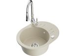Mexen Kevin Lavello In Granito 1-Vasca Con Gocciolatoio E Rubinetto Da Cucina Savita, Beige - 6517-69-672601-00