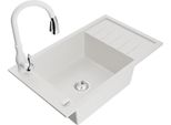 Mexen Elias Lavello In Granito A 1 Vasca Con Scolapiatti E Miscelatore Cucina Savita, Bianco - 6511-20-672601-20