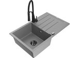 Mexen Bruno Lavello In Granito A 1 Vasca Con Scolapiatti E Rubinetto Da Cucina Aster, Grigio - 6513-71-73450-70-B