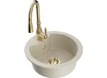 Mexen Diego Lavello In Granito 1-Vasca Con Rubinetto Da Cucina Savita, Beige - 6512-69-672601-50