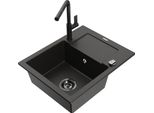 Mexen Enzo Lavello In Granito A 1 Vasca Con Gocciolatoio E Miscelatore Cucina Flora, Nero/Oro Metallizzato - 6506-75-670401-70-B