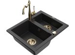 Mexen Carlos Lavello In Granito 1,5 Vasche Con Miscelatore Da Cucina Carla, Nero/Argento Metallico - 6518-73-670700-50