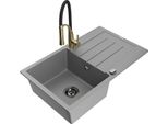 Mexen Bruno Lavello In Granito A 1 Vasca Con Sgocciolatoio E Rubinetto Da Cucina Aster, Grigio - 6513-71-73450-57-B