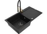 Mexen Leo Lavello In Granito A 1 Vasca Con Sgocciolatoio E Miscelatore Da Cucina Aster, Nero - 6501-77-73450-57-B