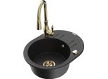 Mexen Kevin Lavello In Granito A 1 Vasca Con Scolapiatti E Rubinetto Da Cucina Savita, Nero/Argento Metallizzato