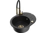 Mexen Kevin Lavello In Granito 1 Vasca Con Scolapiatti E Rubinetto Da Cucina Aster, Nero/Argento Metallizzato