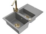 Mexen Gaspar Lavello In Granito 1,5 Vasche Con Sgocciolatoio E Rubinetto Da Cucina Rita, Grigio - 6507-71-670300-50