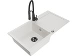 Mexen Leo Lavello In Granito Con 1 Vasca Con Scolapiatti E Rubinetto Cucina Aster, Bianco - 6501-20-73450-70-B