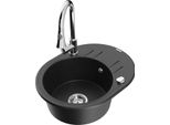 Mexen Kevin Lavello In Granito A 1 Vasca Con Sgocciolatoio E Rubinetto Da Cucina Elia, Nero/Argento Metallizzato