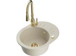 Mexen Kevin Lavello In Granito A 1 Vasca Con Gocciolatoio E Rubinetto Da Cucina Savita, Beige - 6517-69-672601-50