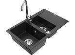 Mexen Gaspar Lavello In Granito 1,5 Vasche Con Scolapiatti E Rubinetto Da Cucina Telma, Nero/Argento - 6507-73-670200-00