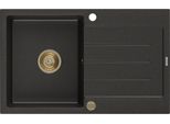 Mexen Bruno Lavello In Granito 1 Vasca Con Gocciolatoio 795 X 495 Mm, Nero/Oro Metallizzato, Sifone Oro - 6513791010-75-G
