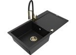 Mexen Leo Lavello In Granito A 1 Vasca Con Scolapiatti E Rubinetto Da Cucina Aster, Nero - 6501-77-73450-57-G